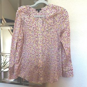 Flower satin feel printed long sleeve blouse